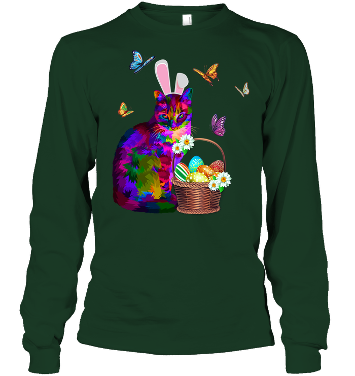 Cat Costume Bunnie Easter Day Shirt Unisex Long Sleeve Classic Tee Forest Green