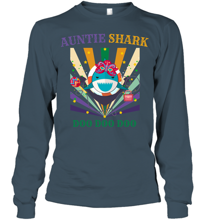 Auntie Shark Doo Doo Doo Happy Mardi Gars Family Shirt Unisex Long Sleeve Classic Tee Dark Heather
