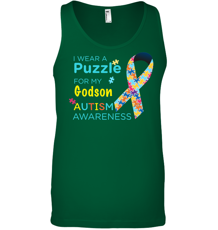 I Wear Puzzle For My Godson Autism Awareness Shirt Canvas Unisex Ringspun Tank Kelly Green