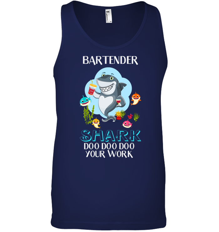 Bartender Shark Doo Doo Doo Your Work Shirt Canvas Unisex Ringspun Tank Navy
