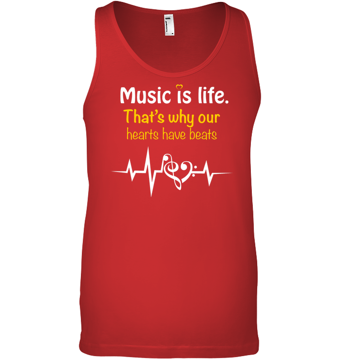 Music Is Life That's Why Our Hearts Have Beats Shirt Canvas Unisex Ringspun Tank Red