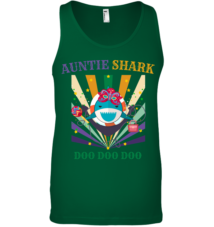 Auntie Shark Doo Doo Doo Happy Mardi Gars Family Shirt Canvas Unisex Ringspun Tank Kelly Green