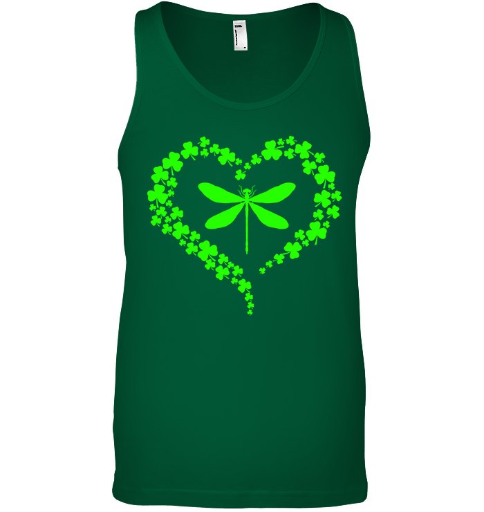 Dragonfly Clover Heart Irish Saint Patricks Day Shirt Canvas Unisex Ringspun Tank Kelly Green