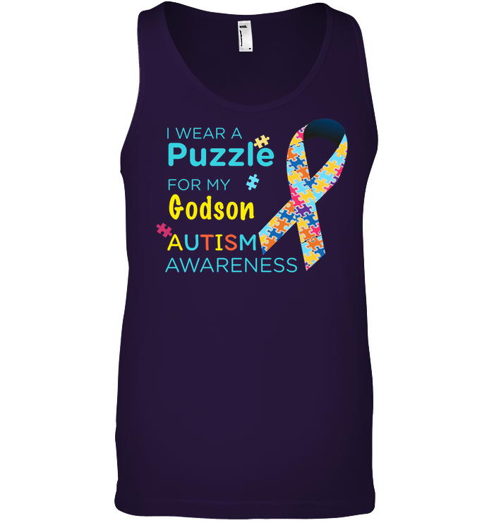 I Wear Puzzle For My Godson Autism Awareness Shirt Canvas Unisex Ringspun Tank Team Purple 2XL