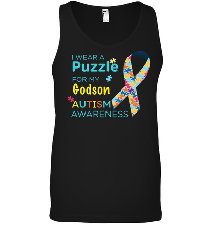 I Wear Puzzle For My Godson Autism Awareness Shirt Canvas Unisex Ringspun Tank Black