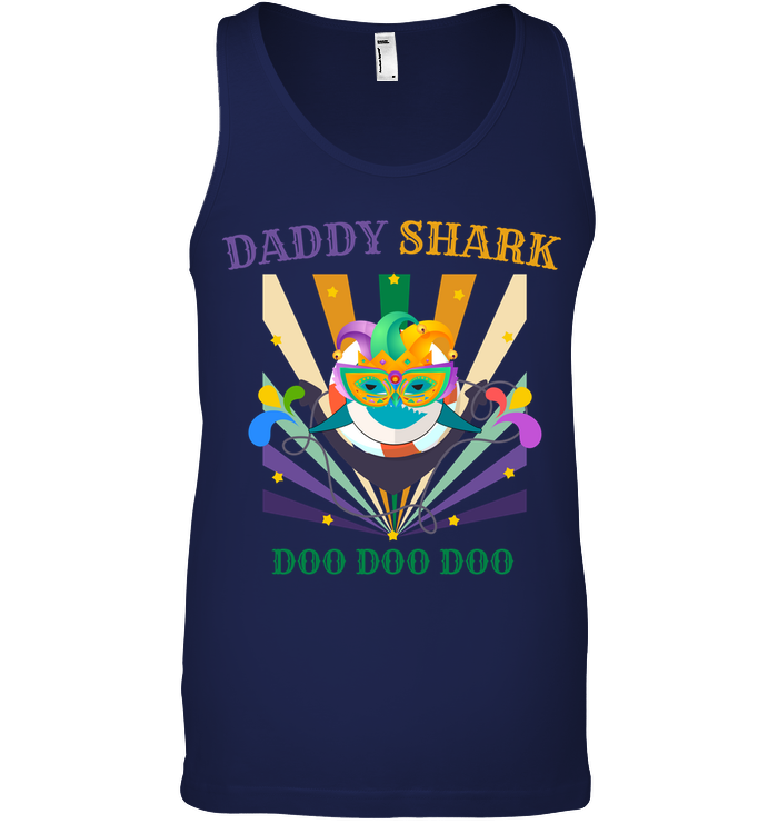 Daddy Shark Doo Doo Doo Happy Mardi Gars Family Shirt Canvas Unisex Ringspun Tank Navy