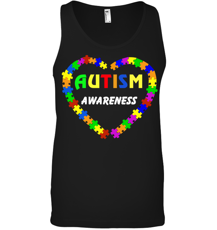 Autism Awareness Puzzle Heart Shirt Canvas Unisex Ringspun Tank Black