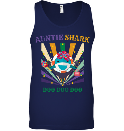 Auntie Shark Doo Doo Doo Happy Mardi Gars Family Shirt Canvas Unisex Ringspun Tank Navy