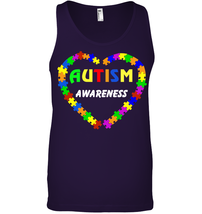 Autism Awareness Puzzle Heart Shirt Canvas Unisex Ringspun Tank Team Purple 2XL
