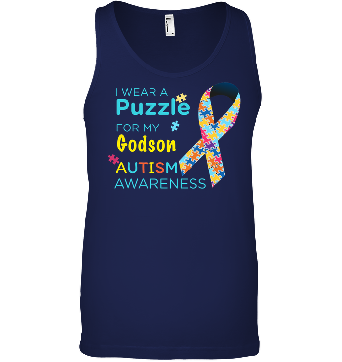 I Wear Puzzle For My Godson Autism Awareness Shirt Canvas Unisex Ringspun Tank Navy