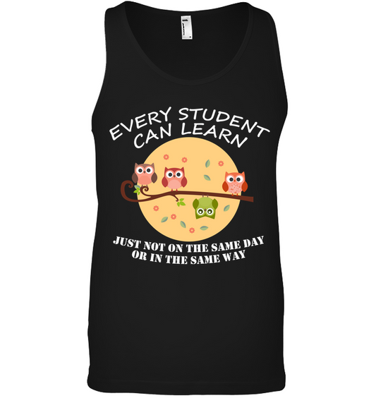 Every Student Can Learn Just Not In The Same Day Or In The Same Way Canvas Unisex Ringspun Tank Black
