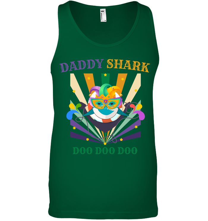 Daddy Shark Doo Doo Doo Happy Mardi Gars Family Shirt Canvas Unisex Ringspun Tank Kelly Green