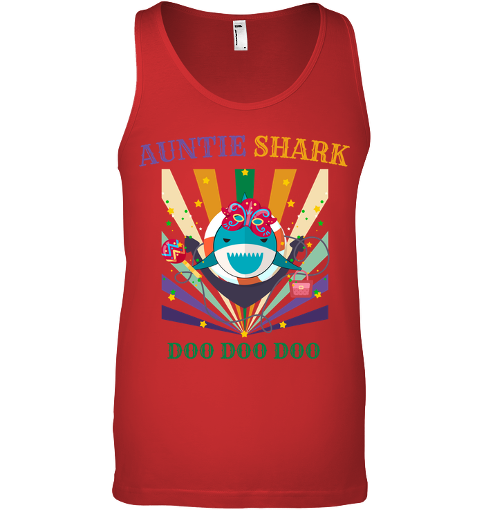 Auntie Shark Doo Doo Doo Happy Mardi Gars Family Shirt Canvas Unisex Ringspun Tank Red