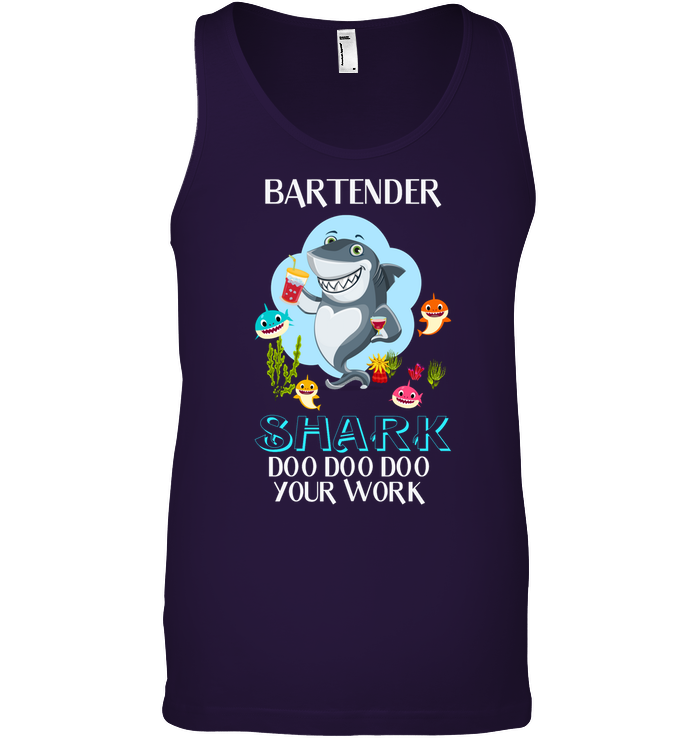 Bartender Shark Doo Doo Doo Your Work Shirt Canvas Unisex Ringspun Tank Team Purple 2XL