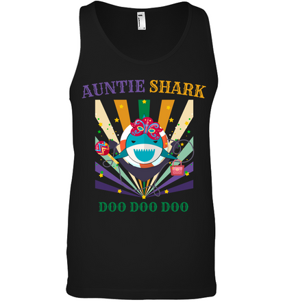 Auntie Shark Doo Doo Doo Happy Mardi Gars Family Shirt Canvas Unisex Ringspun Tank Black