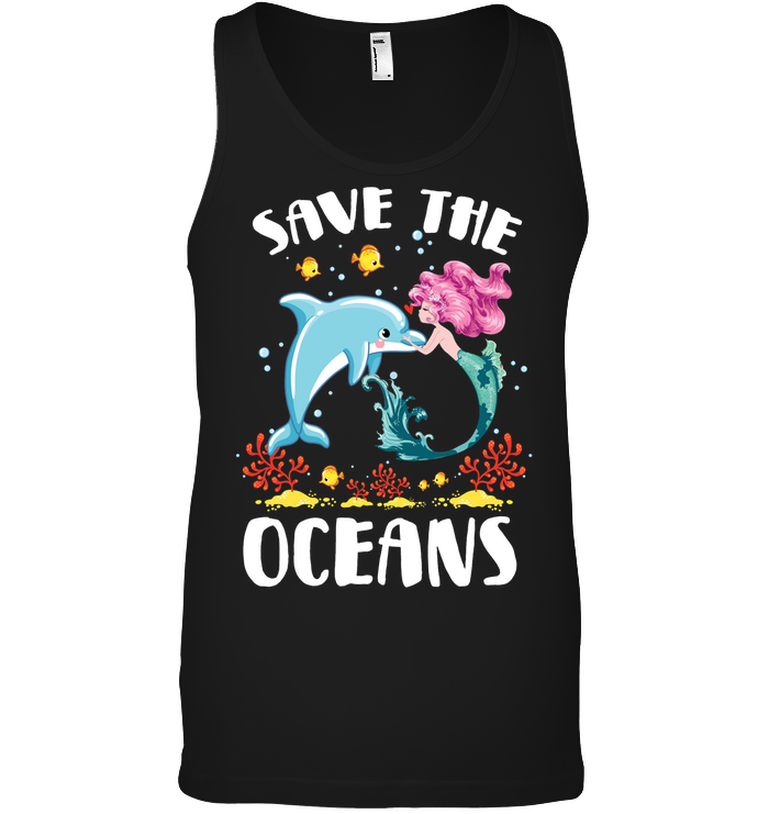 Save The Ocean Dolphin And Mermaid ShirtCanvas Unisex Ringspun Tank
