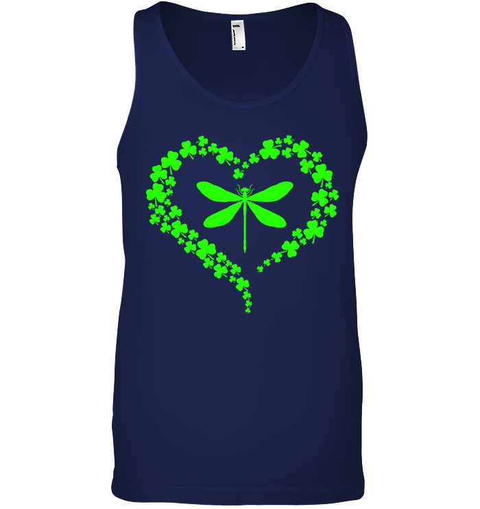 Dragonfly Clover Heart Irish Saint Patricks Day Shirt Canvas Unisex Ringspun Tank Navy