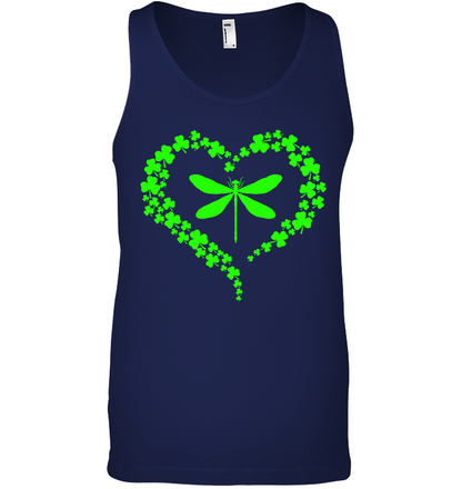 Dragonfly Clover Heart Irish Saint Patricks Day Shirt Canvas Unisex Ringspun Tank Navy