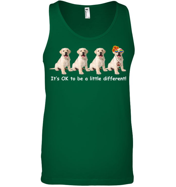It's Okay Liitle Differents Dog Shirt Canvas Unisex Ringspun Tank Kelly Green