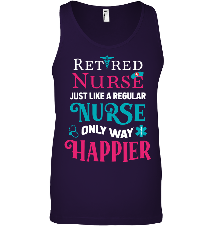 Retired Nurse Just Like A Regular Nurse Only Way Happier Shirt Canvas Unisex Ringspun Tank Team Purple 2XL