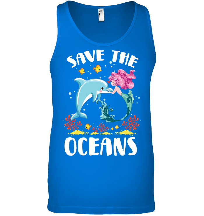 Save The Ocean Dolphin And Mermaid Shirt Canvas Unisex Ringspun Tank True Royal