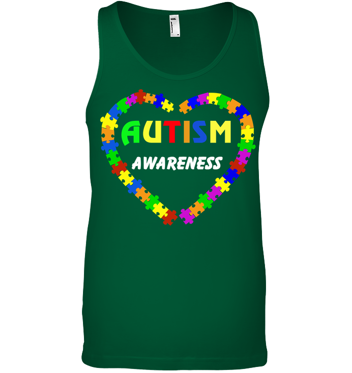 Autism Awareness Puzzle Heart Shirt Canvas Unisex Ringspun Tank Kelly Green