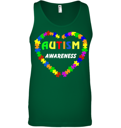 Autism Awareness Puzzle Heart Shirt Canvas Unisex Ringspun Tank Kelly Green