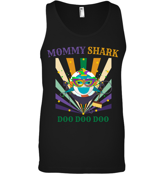 Mommy Shark Doo Doo Doo Happy Mardi Gars Family Shirt Canvas Unisex Ringspun Tank Black