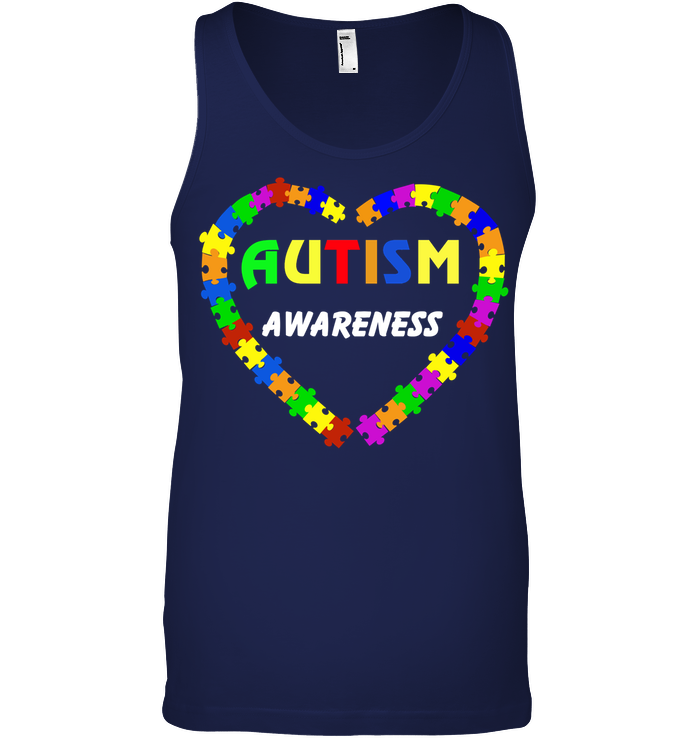 Autism Awareness Puzzle Heart Shirt Canvas Unisex Ringspun Tank Navy