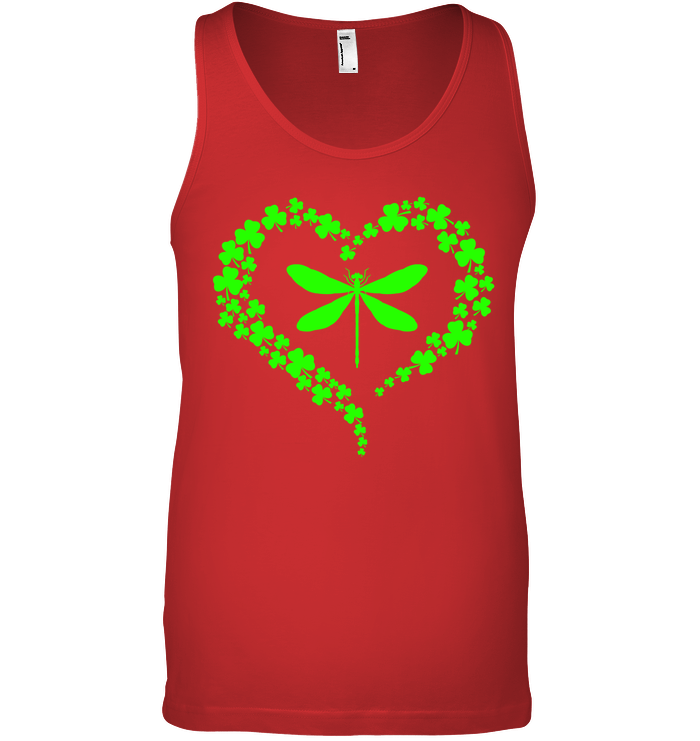 Dragonfly Clover Heart Irish Saint Patricks Day Shirt Canvas Unisex Ringspun Tank Red