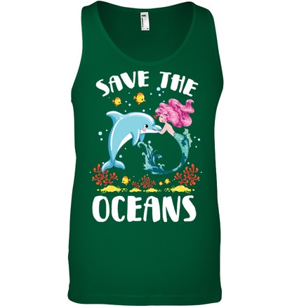 Save The Ocean Dolphin And Mermaid Shirt Canvas Unisex Ringspun Tank Kelly Green