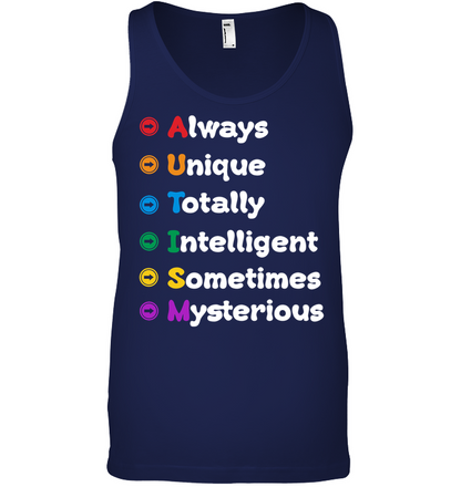 Always Unique Totally Intelligent Sometimes Mysterious Autism Awareness Shirt Canvas Unisex Ringspun Tank Navy