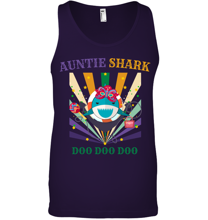 Auntie Shark Doo Doo Doo Happy Mardi Gars Family Shirt Canvas Unisex Ringspun Tank Team Purple 2XL