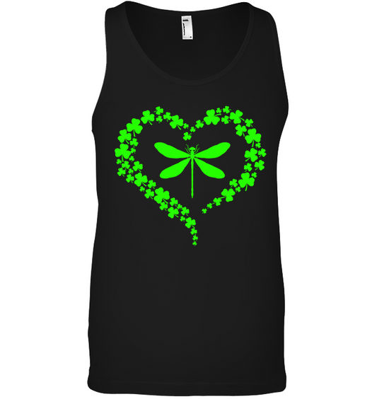 Dragonfly Clover Heart Irish Saint Patricks Day Shirt Canvas Unisex Ringspun Tank Black