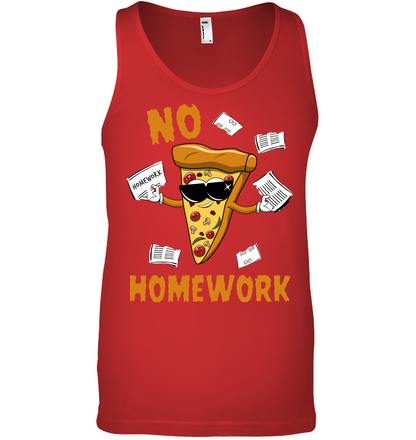 No Homework Funny Pizza Shirt Canvas Unisex Ringspun Tank Red