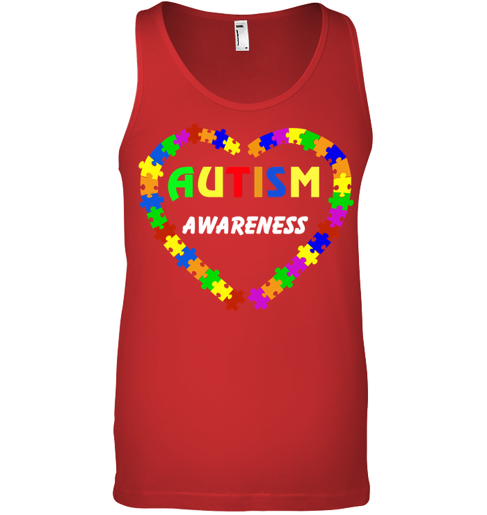 Autism Awareness Puzzle Heart Shirt Canvas Unisex Ringspun Tank Red