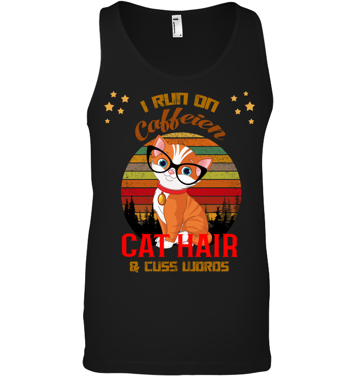 I Run On Caffein Cat Hair And Cuss Words ShirtCanvas Unisex Ringspun Tank