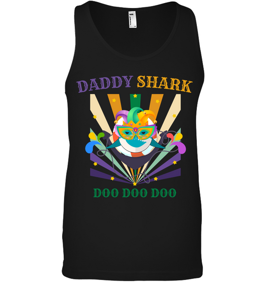 Daddy Shark Doo Doo Doo Happy Mardi Gars Family Shirt Canvas Unisex Ringspun Tank Black