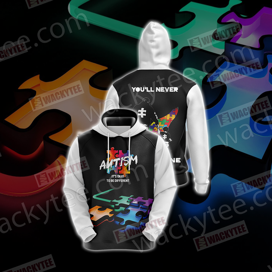 Autism It's Okay To Be Different You're Never Walk Alone Unisex 3D Hoodie