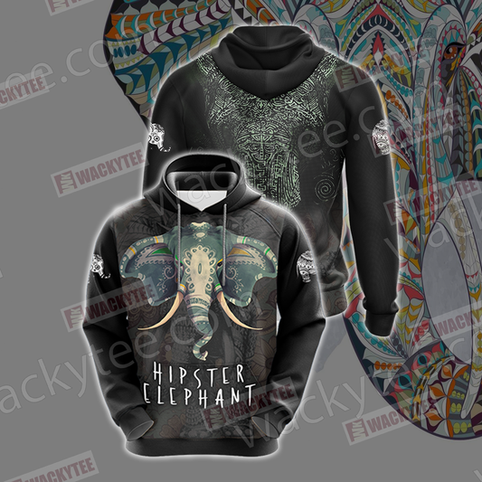 Hipster Elephant Unisex Zip Up Hoodie Jacket 4XL