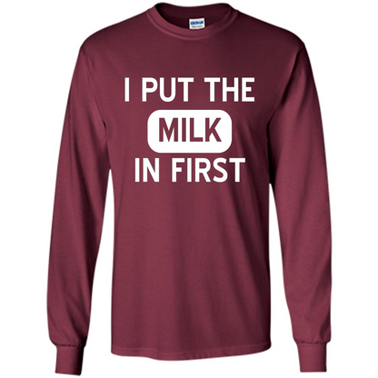 England British Biscuit Cereal T-shirt I Put The Milk In First Maroon