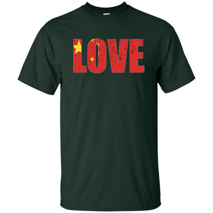 I Love China Flag T-shirt Forest Green