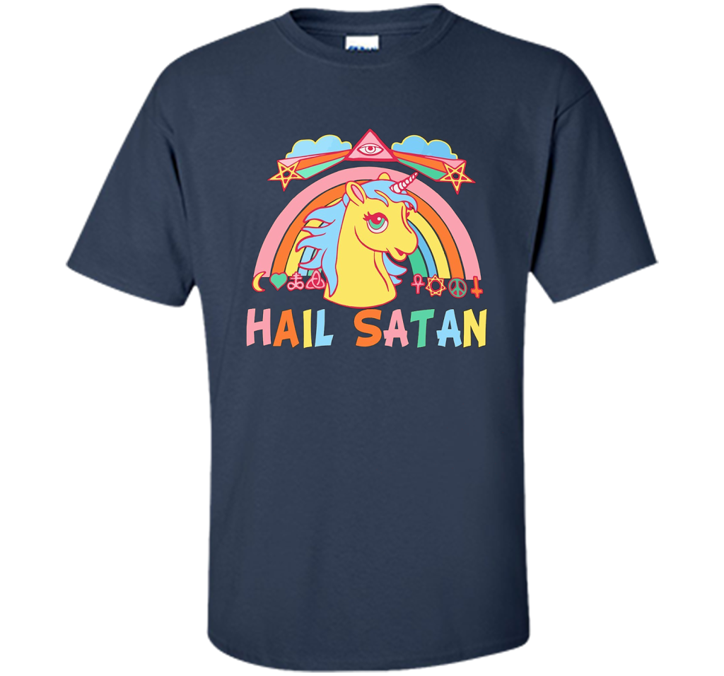 Unicorn Hail Satan Death Metal Rainbown T-shirt Navy