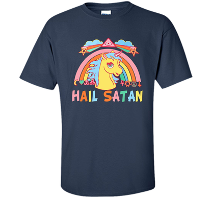 Unicorn Hail Satan Death Metal Rainbown T-shirt Navy