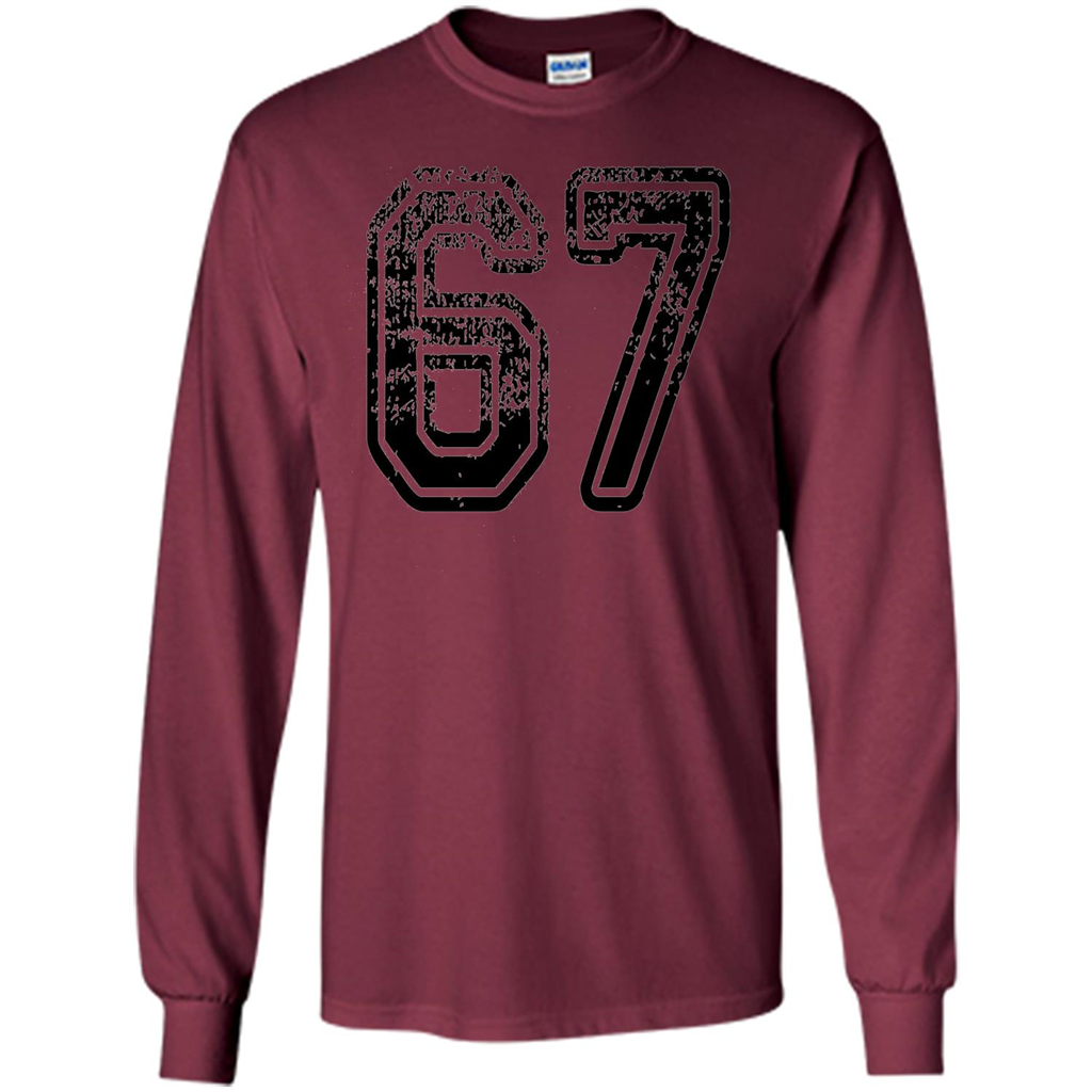 Number 67 T-shirt - Grungy Sports Team T-shirt Maroon
