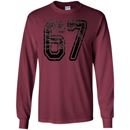 Number 67 T-shirt - Grungy Sports Team T-shirt Maroon