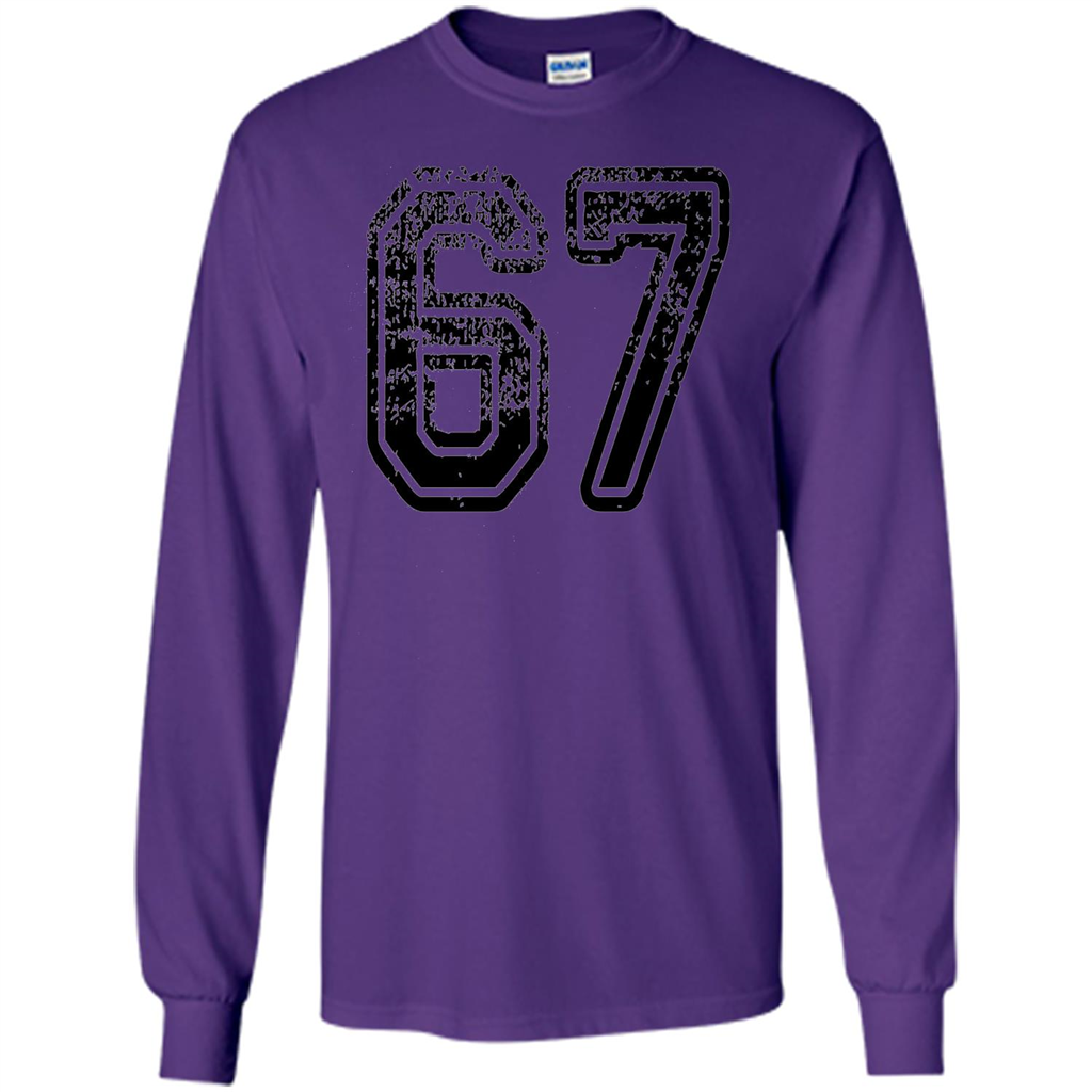 Number 67 T-shirt - Grungy Sports Team T-shirt Purple