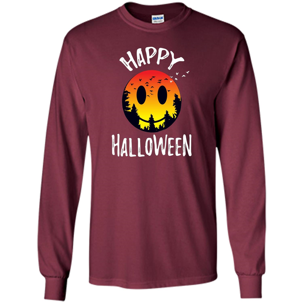 Cute Halloween T-shirt Spooky Camp Happy Face Emoji T-shirt Maroon