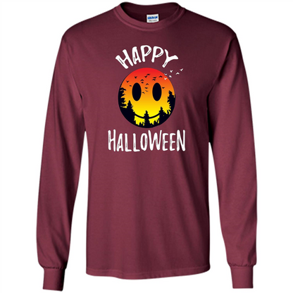 Cute Halloween T-shirt Spooky Camp Happy Face Emoji T-shirt Maroon