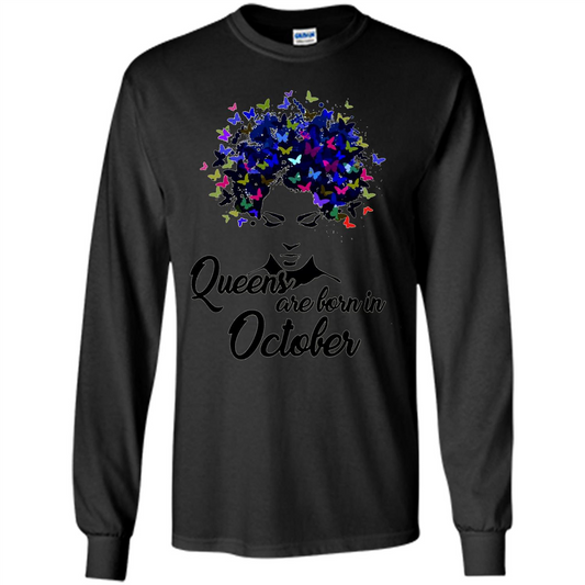 Queens Are Born In October Proud Black Woman Butterfly T-shirt Black
